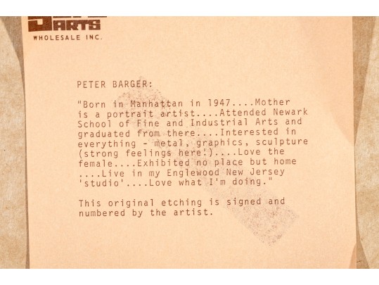 Peter Barger (Am. B. 1947) Signed & Numbered Etching With Bicycle