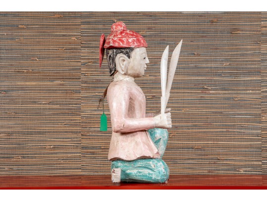 Thai Carved And Polychrome Finished Wooden Burmese Soldier