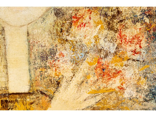 Rosina Lyford (British, 1936-) Woman With Hat & Flowers Oil On Canvas