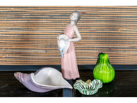 Collection Of 4 Mixed Media Decorative Objects, Including A Lladro Porcelain Girl With Hat