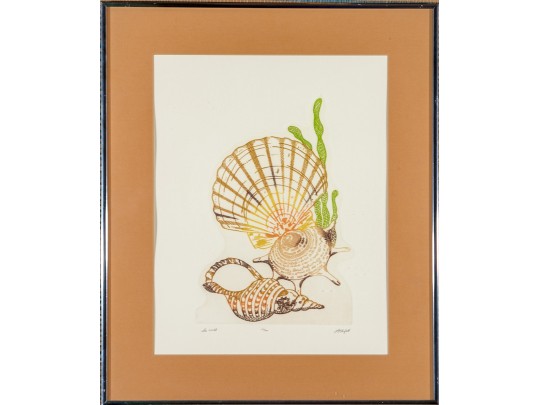 Lawrence Lerfald (Am. B. 1938) Set Of 4 Framed Etchings With Aquatics & Butterflies