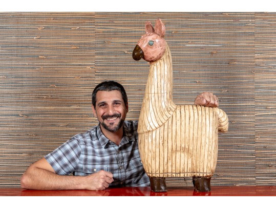 Fantastic Artisanal Carved And Painted Wooden Alpaca