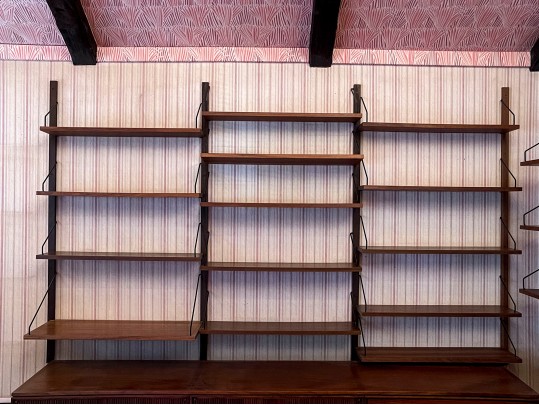 Handsome Mid Century Modern Wall Mounted Shelving Unit