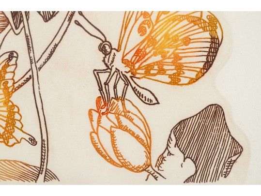 Lawrence Lerfald (Am. B. 1938) Set Of 4 Framed Etchings With Aquatics & Butterflies