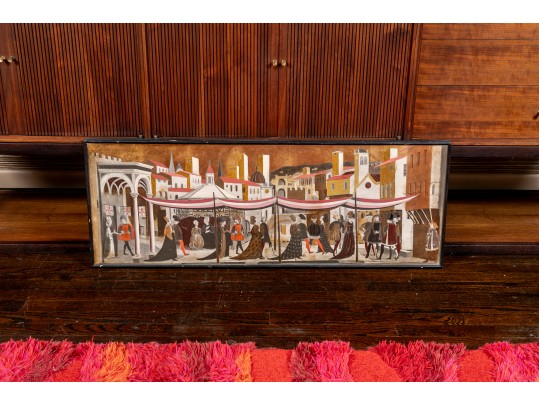 Palladio Italy Mid Century Oil On Mason Board Renaissance Scene