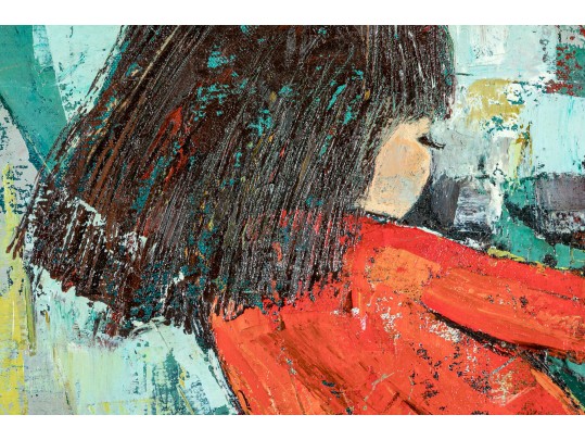 Edith Ferullo (Am. 1928-2008) Oil On Canvas Girl With Flowers