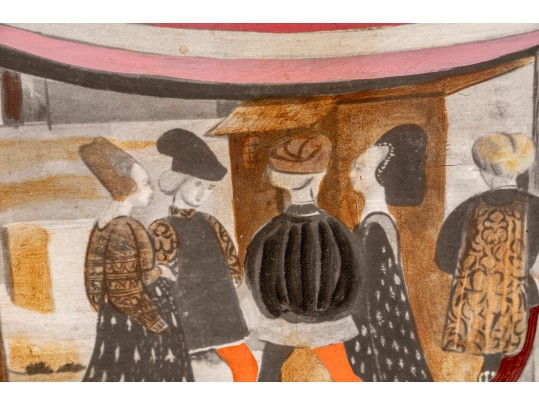 Palladio Italy Mid Century Oil On Mason Board Renaissance Scene