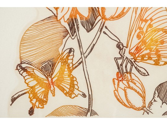 Lawrence Lerfald (Am. B. 1938) Set Of 4 Framed Etchings With Aquatics & Butterflies