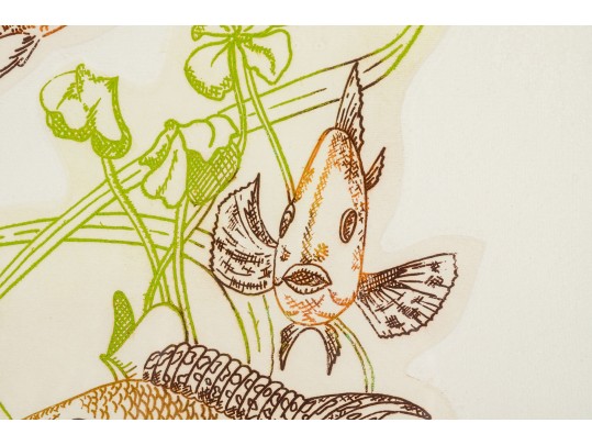 Lawrence Lerfald (Am. B. 1938) Set Of 4 Framed Etchings With Aquatics & Butterflies