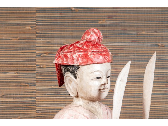 Thai Carved And Polychrome Finished Wooden Burmese Soldier