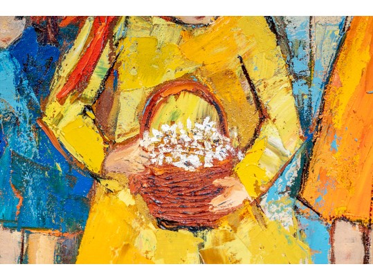 Edith Ferullo (Am. 1928-2008) Oil On Canvas Of Five Little Girls