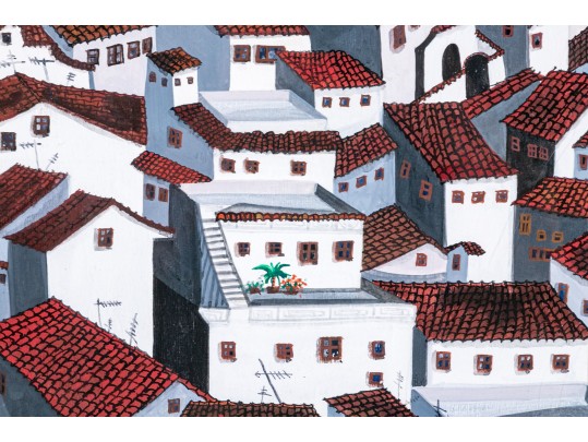Vivienne Lee (Chinese/American, 20th Century) 1980s Watercolor And Gouache Painting Of Roof Tops