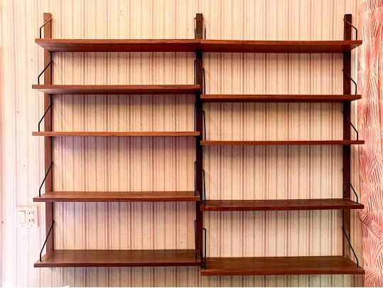 Mid Century Modern Wall Mounted Teak Shelving Unit