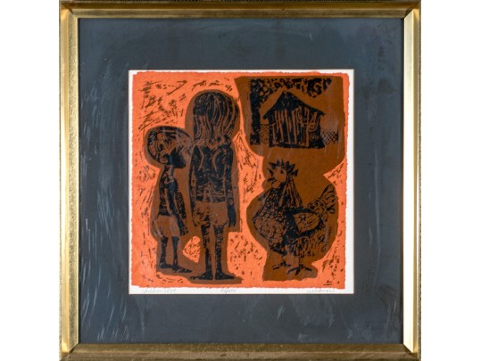David Weidman (Am, B. 1921) Signed Print Children & Pet