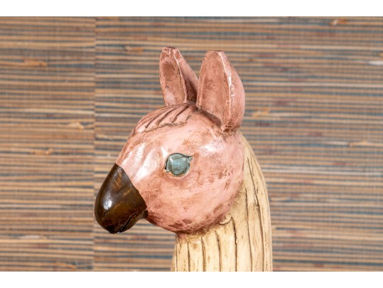 Fantastic Artisanal Carved And Painted Wooden Alpaca