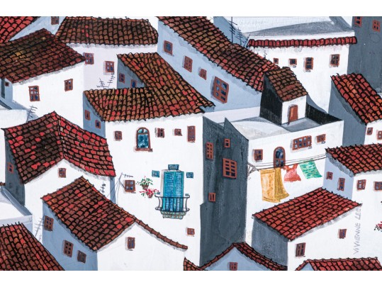 Vivienne Lee (Chinese/American, 20th Century) 1980s Watercolor And Gouache Painting Of Roof Tops