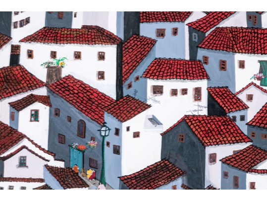 Vivienne Lee (Chinese/American, 20th Century) 1980s Watercolor And Gouache Painting Of Roof Tops