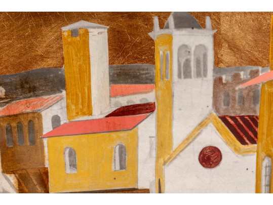 Palladio Italy Mid Century Oil On Mason Board Renaissance Scene