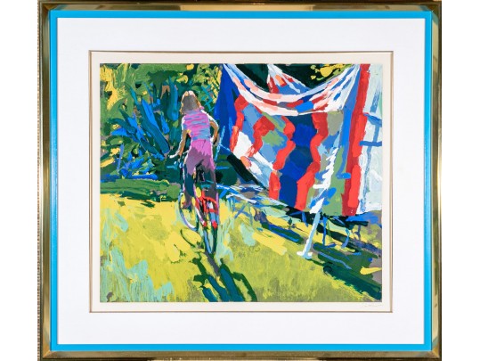 Nicola Simbari (Italian 1927 - 2012) Signed & Numbered Serigraph Boy On Bike