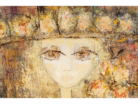 Rosina Lyford (British, 1936-) Woman With Hat & Flowers Oil On Canvas