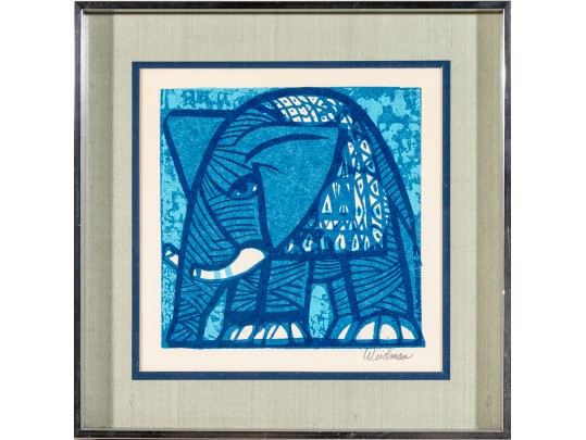David Weidman (Am, B. 1921) Blue Elephant Signed Print
