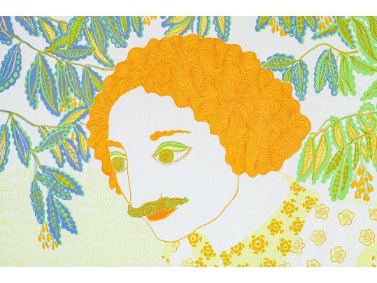  Daniele Akmen (Monaco, B 1945) Signed Serigraph Man With Orange Hair & Cat