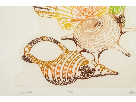 Lawrence Lerfald (Am. B. 1938) Set Of 4 Framed Etchings With Aquatics & Butterflies