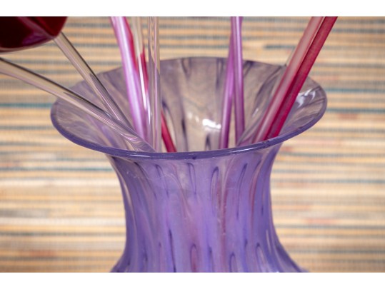 Lovely Handblown Glass Vase With Decorative Acrylic Stemmed Flowers