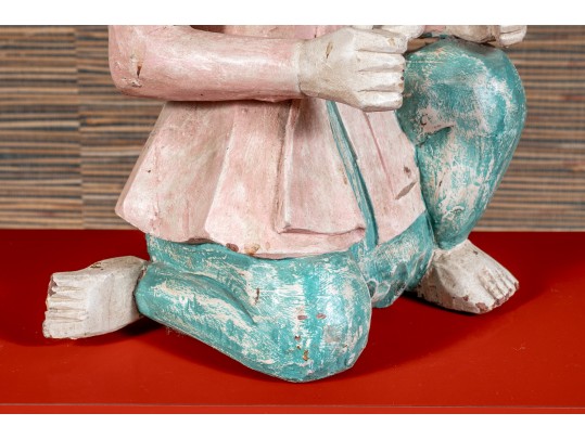 Thai Carved And Polychrome Finished Wooden Burmese Soldier