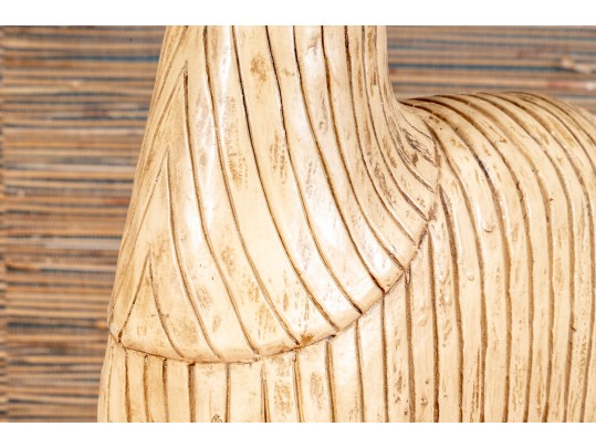Fantastic Artisanal Carved And Painted Wooden Alpaca