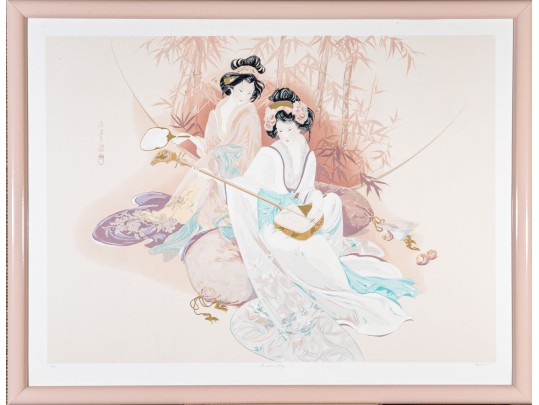 Ayers Over-sized Numbered Limited Edition Litho Geisha With Shamisen