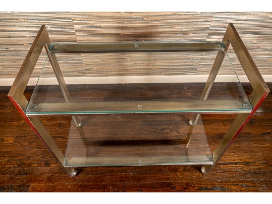 Vintage MCM Brass And Glass Barcart On Casters