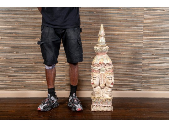 Impressive East Asian Figural Carved Architectural Sculpture