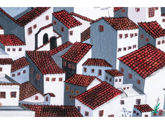 Vivienne Lee (Chinese/American, 20th Century) 1980s Watercolor And Gouache Painting Of Roof Tops