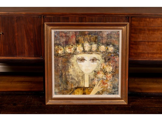 Rosina Lyford (British, 1936-) Woman With Hat & Flowers Oil On Canvas