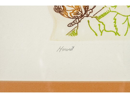 Lawrence Lerfald (Am. B. 1938) Set Of 4 Framed Etchings With Aquatics & Butterflies