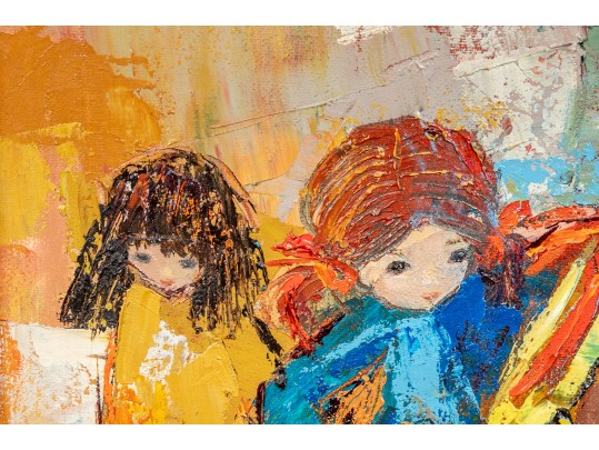Edith Ferullo (Am. 1928-2008) Oil On Canvas Of Five Little Girls