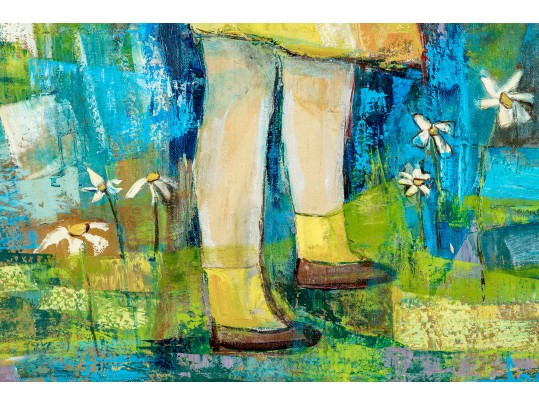 Edith Ferullo (Am. 1928-2008) Oil On Canvas Girl In Yellow With Flowers