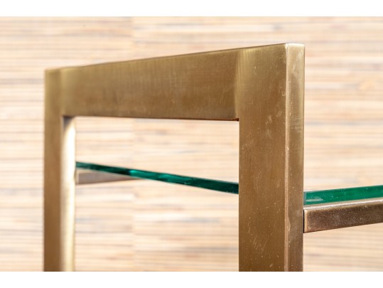 Vintage MCM Brass And Glass Barcart On Casters