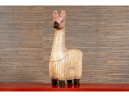 Fantastic Artisanal Carved And Painted Wooden Alpaca