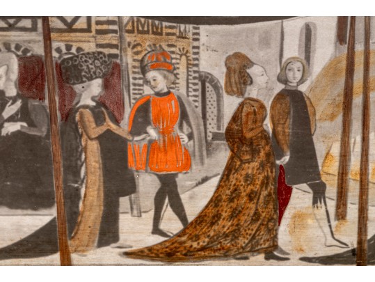 Palladio Italy Mid Century Oil On Mason Board Renaissance Scene