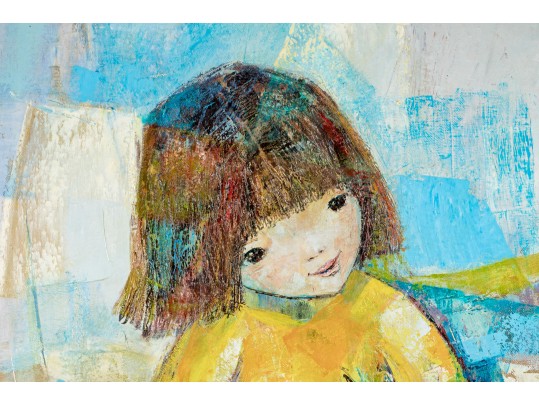 Edith Ferullo (Am. 1928-2008) Oil On Canvas Girl In Yellow With Flowers