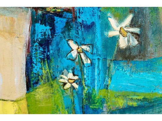 Edith Ferullo (Am. 1928-2008) Oil On Canvas Girl In Yellow With Flowers