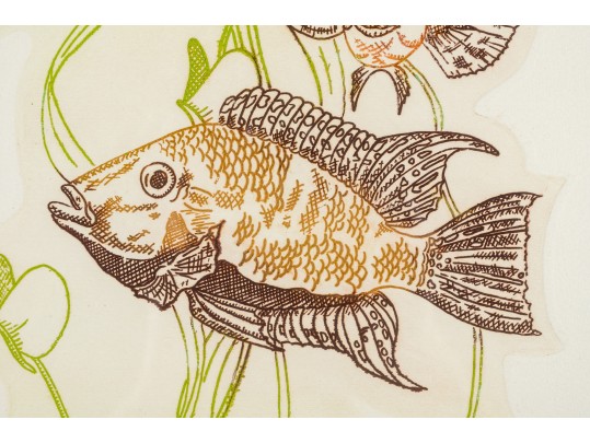 Lawrence Lerfald (Am. B. 1938) Set Of 4 Framed Etchings With Aquatics & Butterflies