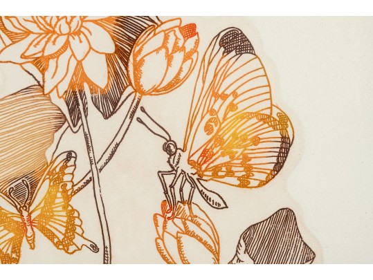 Lawrence Lerfald (Am. B. 1938) Set Of 4 Framed Etchings With Aquatics & Butterflies