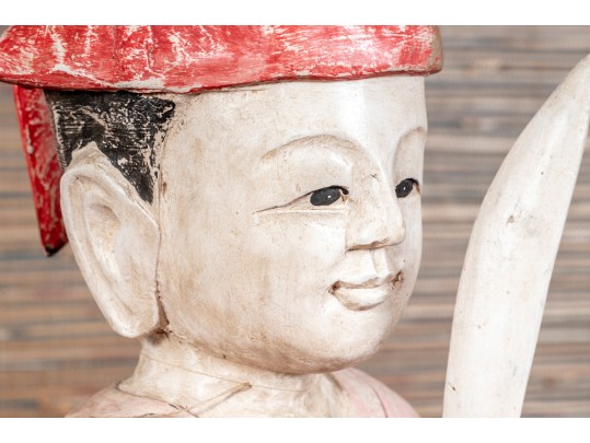 Thai Carved And Polychrome Finished Wooden Burmese Soldier