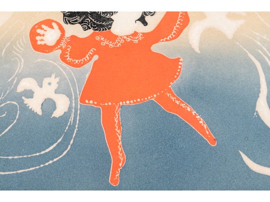 Motoi Oi (Jap. Am. 1910-2004) Retro Woodblock Print Girl With Birds