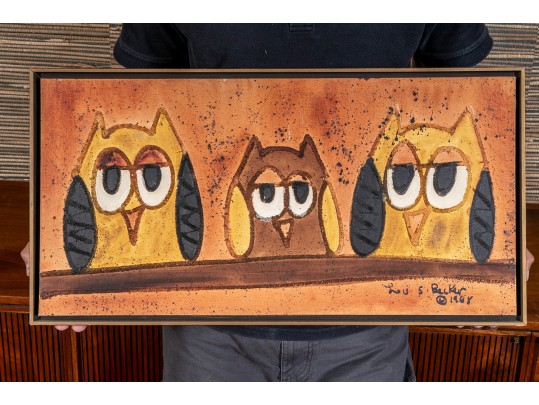 Lois S. Becker (Am. 21st Century) MCM Oil On Board Three Owls