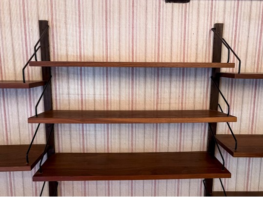 Handsome Mid Century Modern Wall Mounted Shelving Unit
