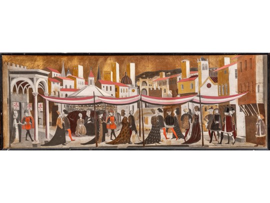 Palladio Italy Mid Century Oil On Mason Board Renaissance Scene